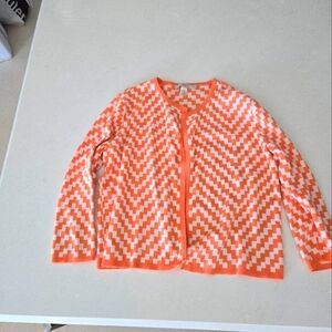 Belford Orange and White Geometric Crop Cardigan